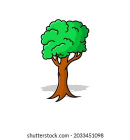 Tree isolated vector illustration cartoon style with outline and shadow. trees vector can use for icon, sign, symbol green energy element graphic, greening, poster, banner, flyer, pamphlet