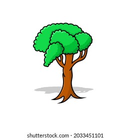 Tree isolated vector illustration cartoon style with outline and shadow. trees vector can use for icon, sign, symbol green energy element graphic, greening, poster, banner, flyer, pamphlet
