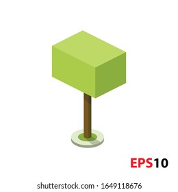 Tree in isometric green color with shadow  and brunch. Illustration of a tree plant of a rectangle shape isolated on a white background.Garden botany design 