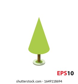 Tree in isometric green color with shadow  and brunch. Illustration of a tree plant of a cone shape isolated on a white background.Garden botany design 
