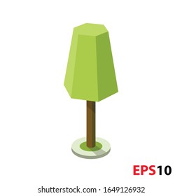 Tree in isometric green color with shadow  and brunch. Illustration of a tree plant of a hexagon shape isolated on a white background.Garden botany design 