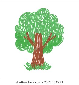 Tree as Kids Doodle Simple Hand Drawn Element Vector Illustration