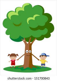 Tree with Kids. Vector on white background