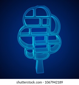 Tree of knowledge bookshelf. Wireframe low poly mesh vector illustration.