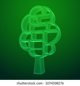 Tree of knowledge bookshelf. Wireframe low poly mesh vector illustration.