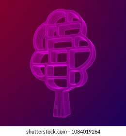 Tree of knowledge bookshelf. Wireframe low poly mesh vector illustration.