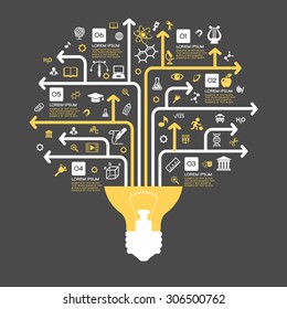 Tree of knowledge. The concept of the learning sciences. The abstraction of the icons on the subject of teaching. School symbol form of a tree.  Infographic education background