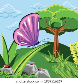 tree ladybugs butterfly tree forest