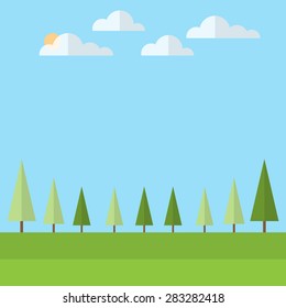 Tree landscape with  blue sky  and cloud, vector illustration