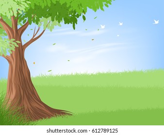 Tree and landscape vector nature background
