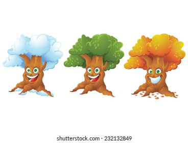 Tree laughing cartoon character isolated set