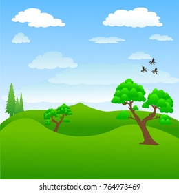 Tree in the lawn. cartoon vector design