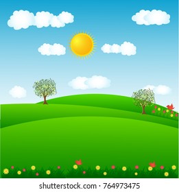 Tree in the lawn. cartoon vector design