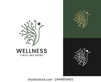 Tree and leaf abstract wellness logo design