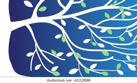 Tree and leaf background wallpaper. Vector illustrator. White, blue, green.