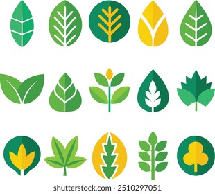 Tree and leaf collection hand drawn flat design element. botanical set of bare trees and ones with leaves and lush limited pastel color