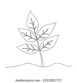 A tree leaf drawn with a continuous line. Vector illustration of a hand-drawn plant