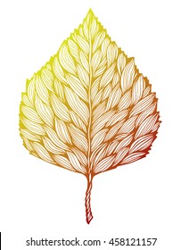 Tree leaf. Fallen leaf. Stylized leaf poplar. Line art. Black and white drawing by hand. Graphic arts. Doodle. Tattoo.