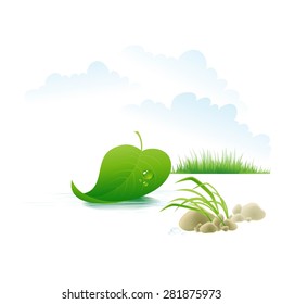 Tree leaf floating on the river. Vector Illustration EPS 10