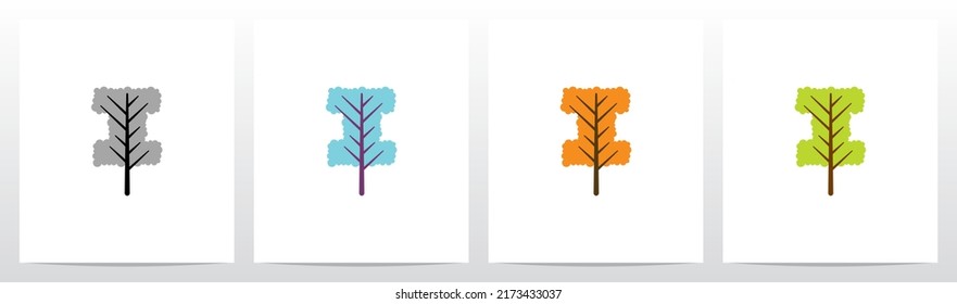  Tree With Leaf Forming Letter Logo Design I