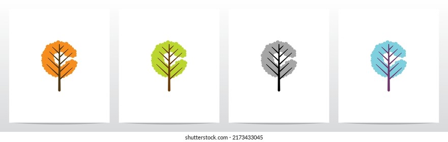  Tree With Leaf Forming Letter Logo Design C