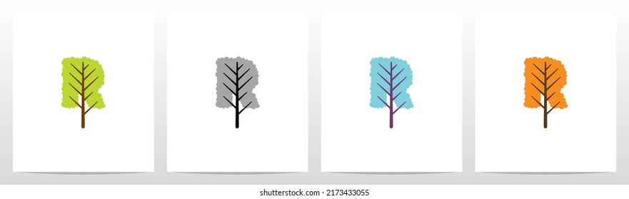  Tree With Leaf Forming Letter Logo Design R