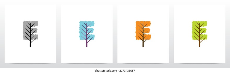  Tree With Leaf Forming Letter Logo Design E