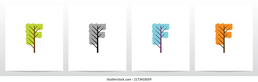  Tree With Leaf Forming Letter Logo Design F