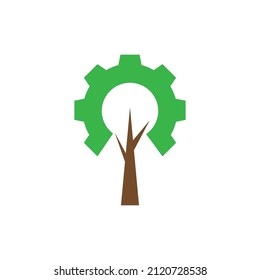 tree with leaf gear logo design, vector graphic symbol icon illustration creative idea
