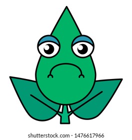 Tree leaf gloomy emoji thin line icon. Sad face sticker, dejected, depressed botanical emoticon