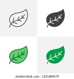 Tree leaf icon. Foliage leaf outline and filled vector sign. Symbol, logo illustration. Different style icons set