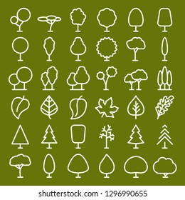tree and leaf icons set line style for natural product store, garden, nature cosmetics, ecology company, naturally firm, organic shop, alternative medicine, green unity, farming. Vector 10 eps