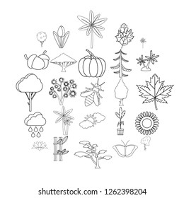 Tree leaf icons set. Outline set of 25 tree leaf vector icons for web isolated on white background