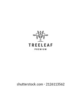 Tree leaf line art logo design template