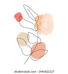 Tree Leaf line arts frame cover collection. Minimalistic modern line art  Tropical leaves with abstract shape background for print, beauty and fashion. vector illustration.
