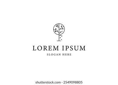 tree leaf logo in circle shape line art design style