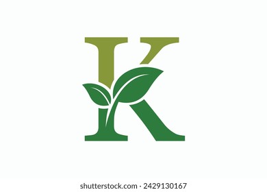 diseño de logotipo de hoja de árbol con logotipo de letra k concepto vector premium