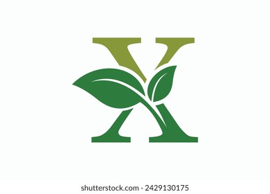 diseño de logotipo de hoja de árbol con logotipo de la letra x concepto vector premium