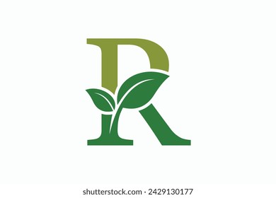 tree leaf logo design with letter logo r consept premium vector