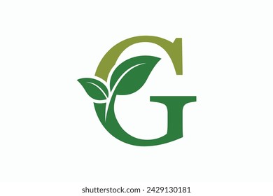 tree leaf logo design with letter logo g consept premium vector