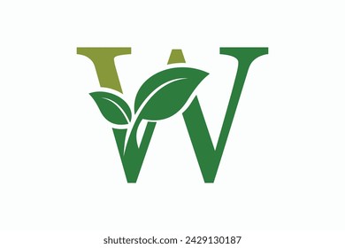 tree leaf logo design with letter logo w consept premium vector