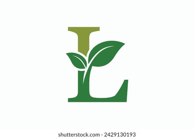 diseño de logotipo de hoja de árbol con logotipo de la letra l concepto vector premium