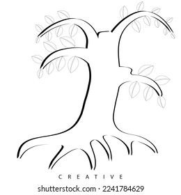 tree and leaf logo design with white background hand painted and simple style