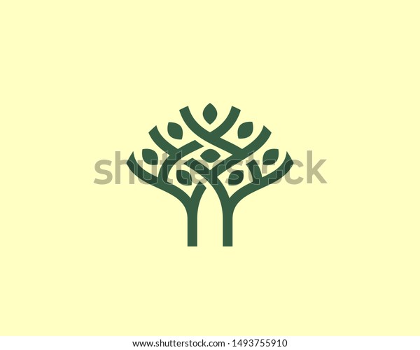 木の葉のロゴアイコンデザイン抽象的なモダンな最小スタイルイラスト 自然のベクター画像エンブレム記号のロゴタイプ のベクター画像素材 ロイヤリティフリー