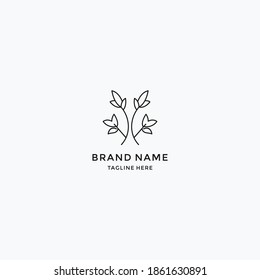 diseño del logotipo de la línea del logotipo de la hoja de árbol