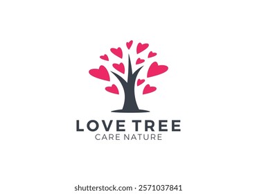 tree with leaf love logo. simple creative care for the environment health vector design concept