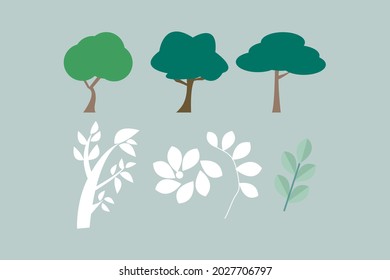 Tree, leaf, and part of the plant vector illustration. Nature concept 