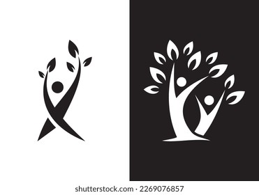 hoja de árbol con el logo de la gente. vector de diseño de símbolo natural de planta de jardín.