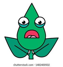 Tree leaf scared emoticon thin line icon. Shocked face, tired botanical emoji with baggy eyes