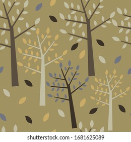 Tree, leaf seamless pattern vector design for fashion, fabric, wallpaper, scarf and all prints. in brown background color